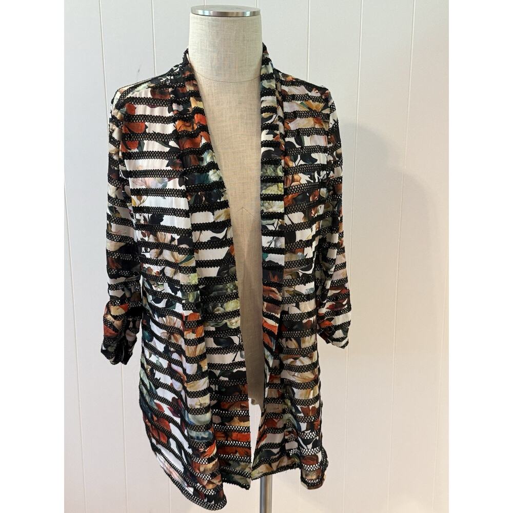 Chances R Women’s L Floral Mesh Cardigan Open Front Lightweight Sheer